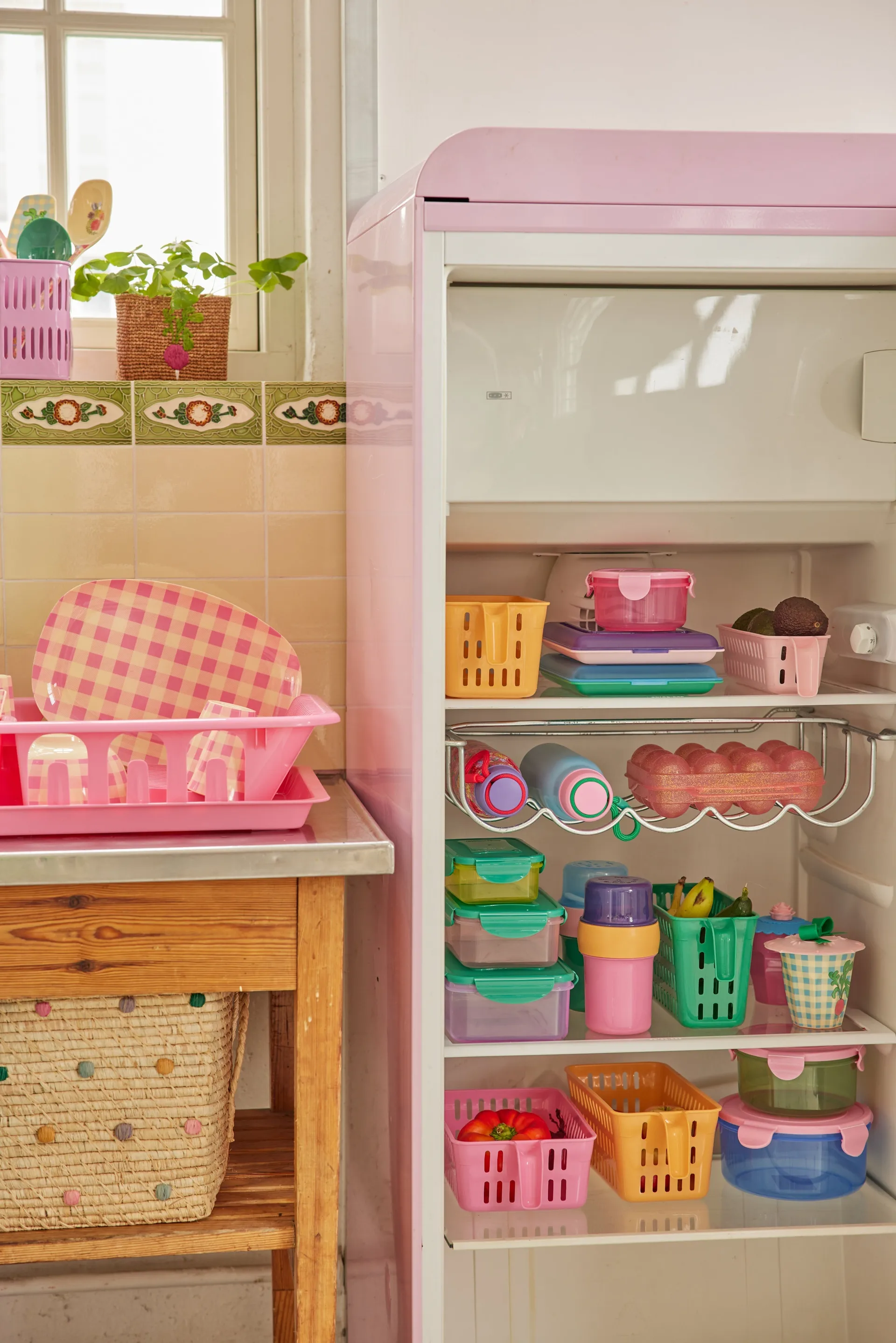 Cesto de armazenamento de ráfia Rice pontilhado, Dove Blue RICE