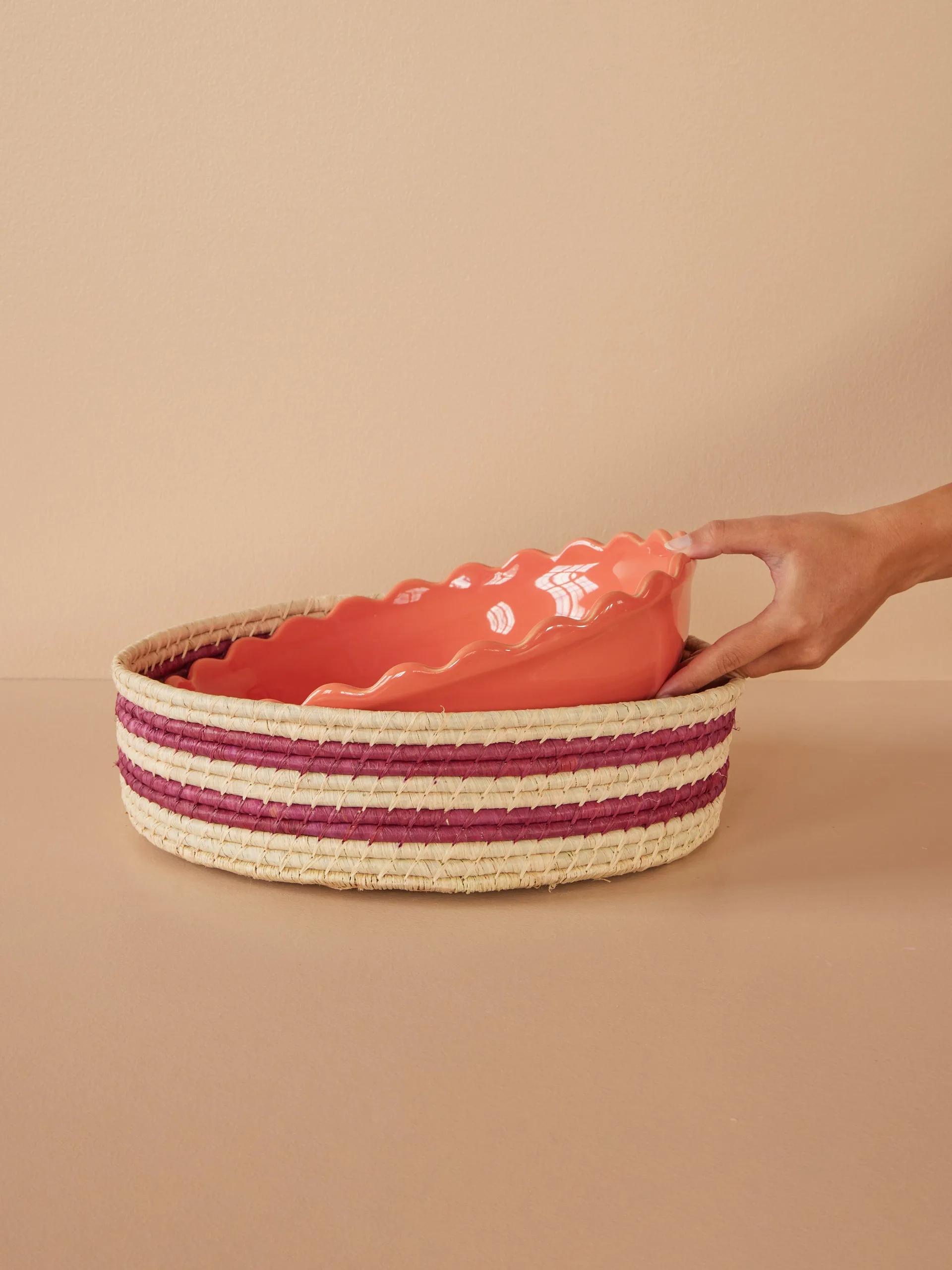 Cesto redondo Rice raffia large, Aubergine RICE