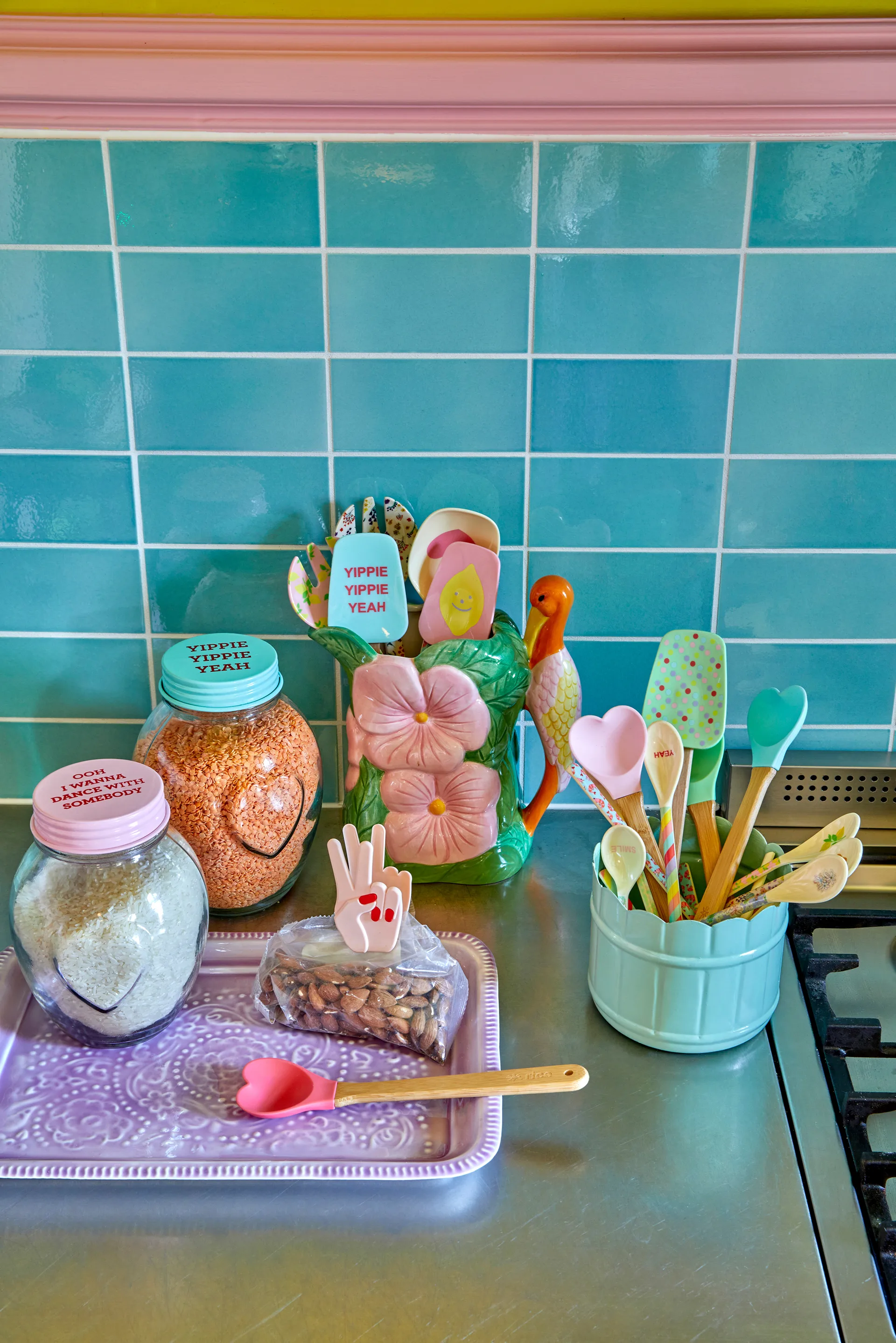 Colher de silicone com pega de bambú Rice 23 cm, 2 un., Red-pink RICE