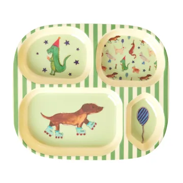 Prato infantil de melamina Rice, 4 compartimentos  - Animal print-verde - RICE