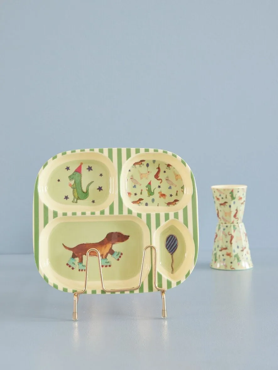 Prato infantil de melamina Rice, 4 compartimentos , Animal print-verde RICE