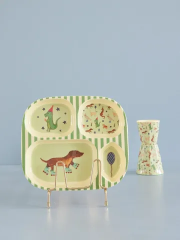 Prato infantil de melamina Rice, 4 compartimentos  - Animal print-verde - RICE