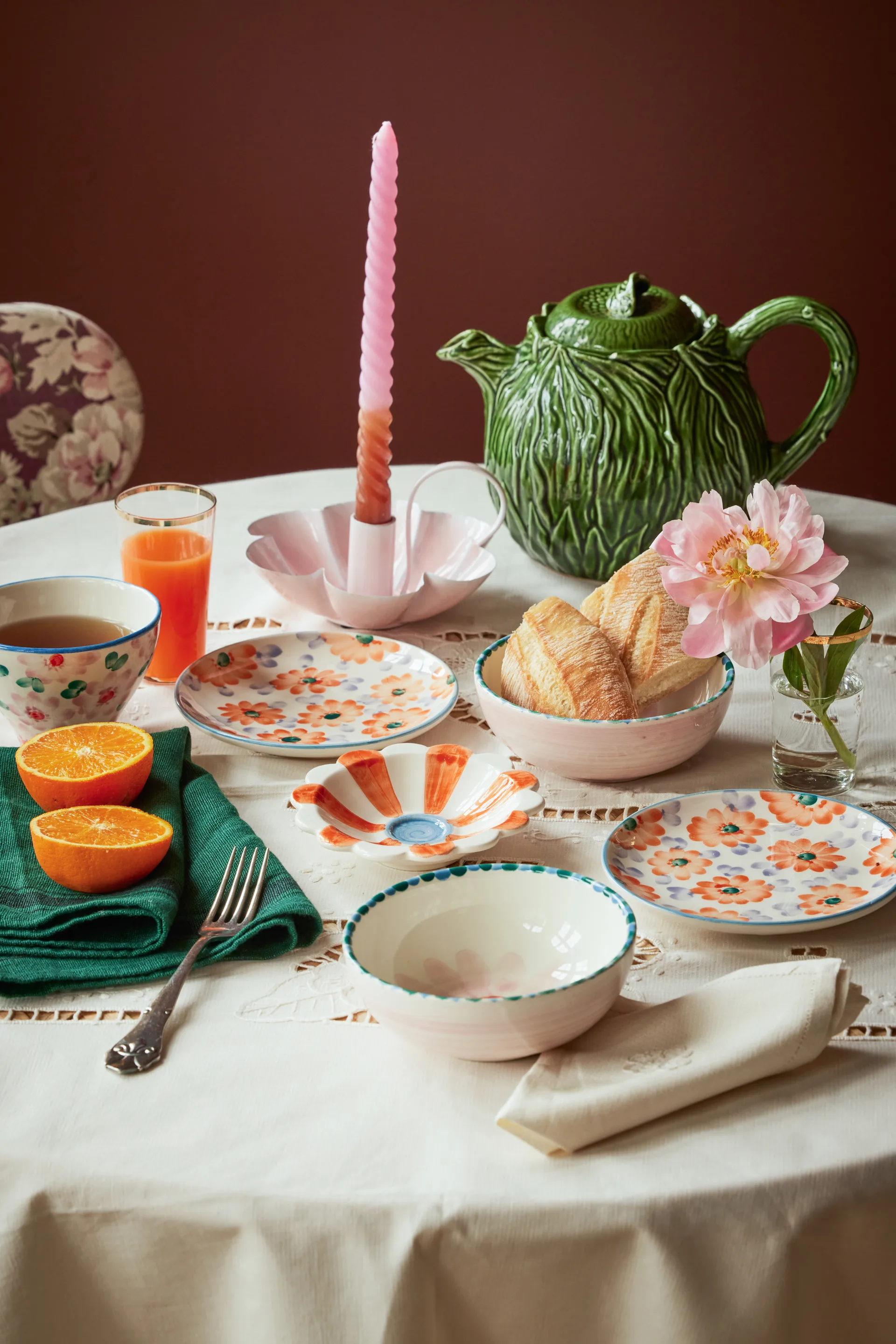 Rice bule de chá cerâmico 1,6 L, Design de couve em relevo RICE