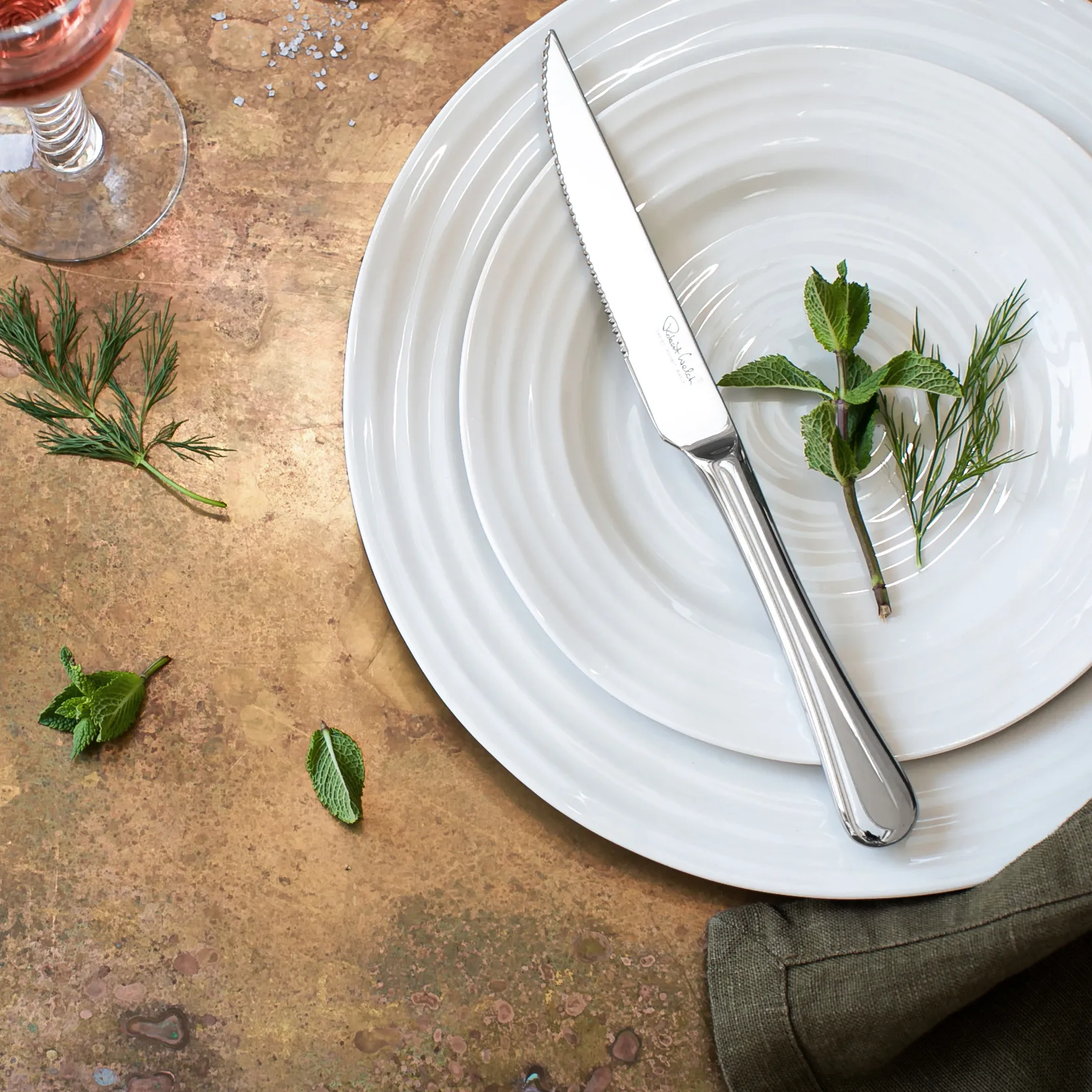 Faca serrilhada espelhada Radford, Aço inoxidável Robert Welch