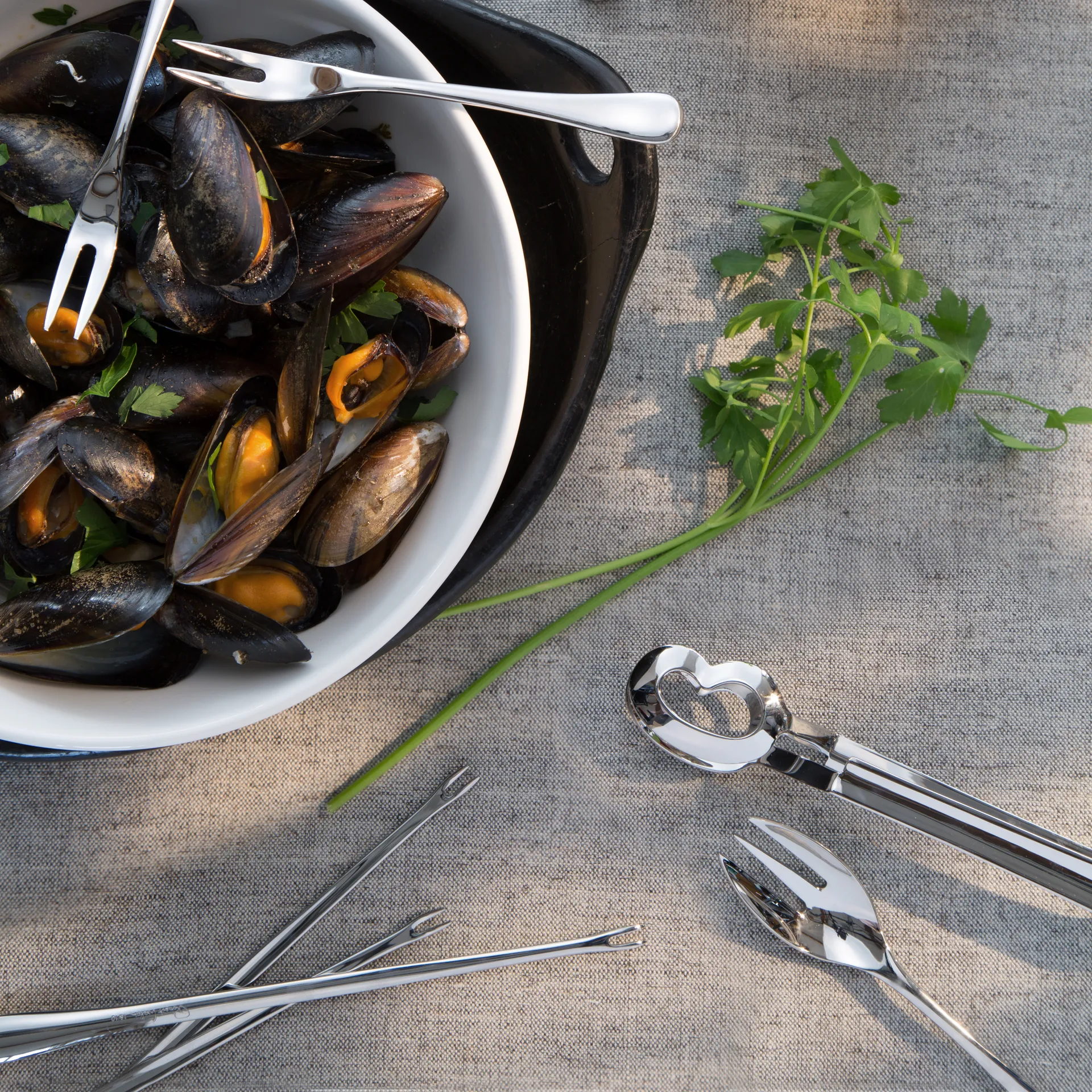 Pinças para caracóis espelhadas Radford, Aço inoxidável Robert Welch