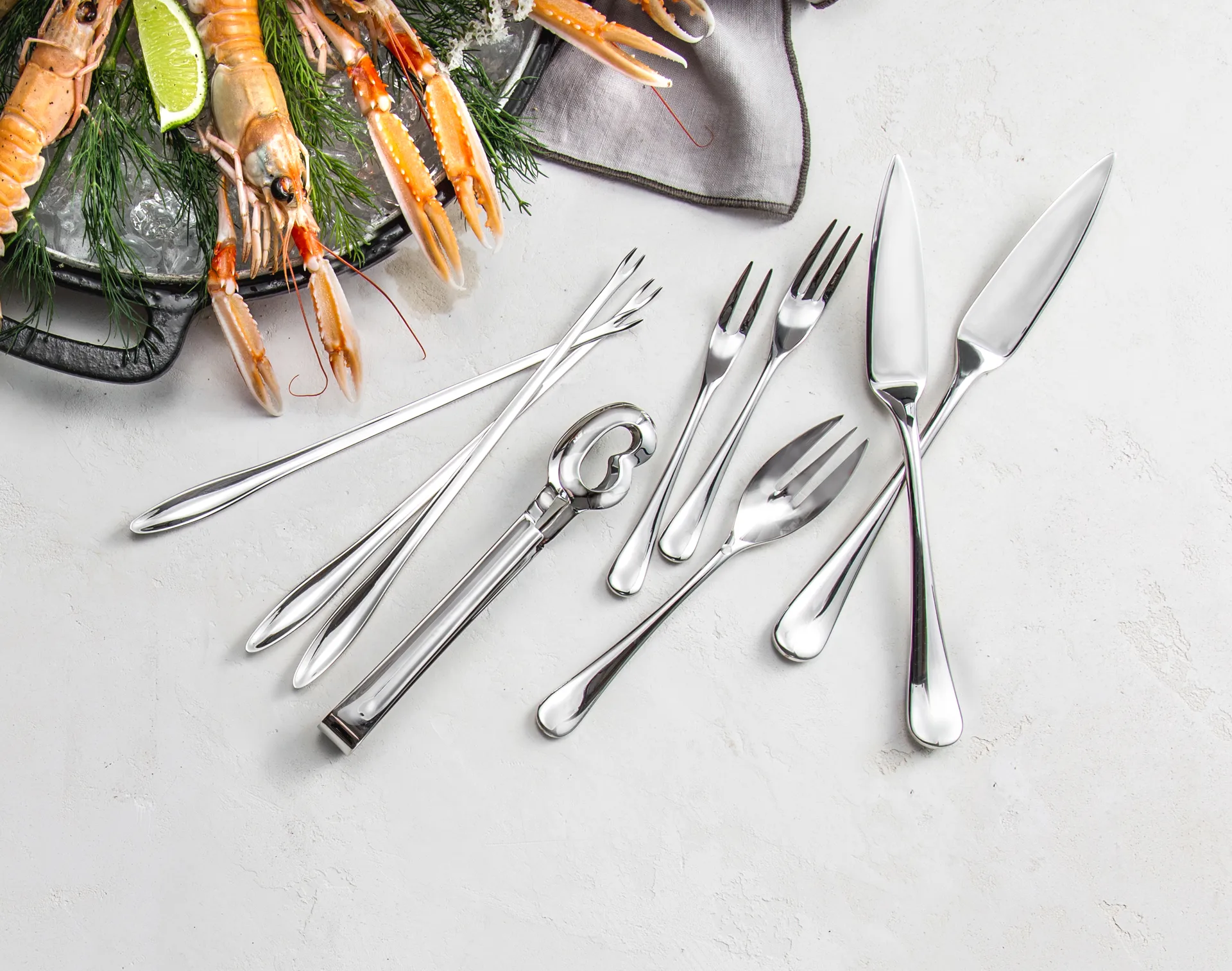 Pinças para caracóis espelhadas Radford, Aço inoxidável Robert Welch