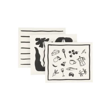 Daily pano de cozinha com padrão - Branco, pack de 3 - Scandi Essentials