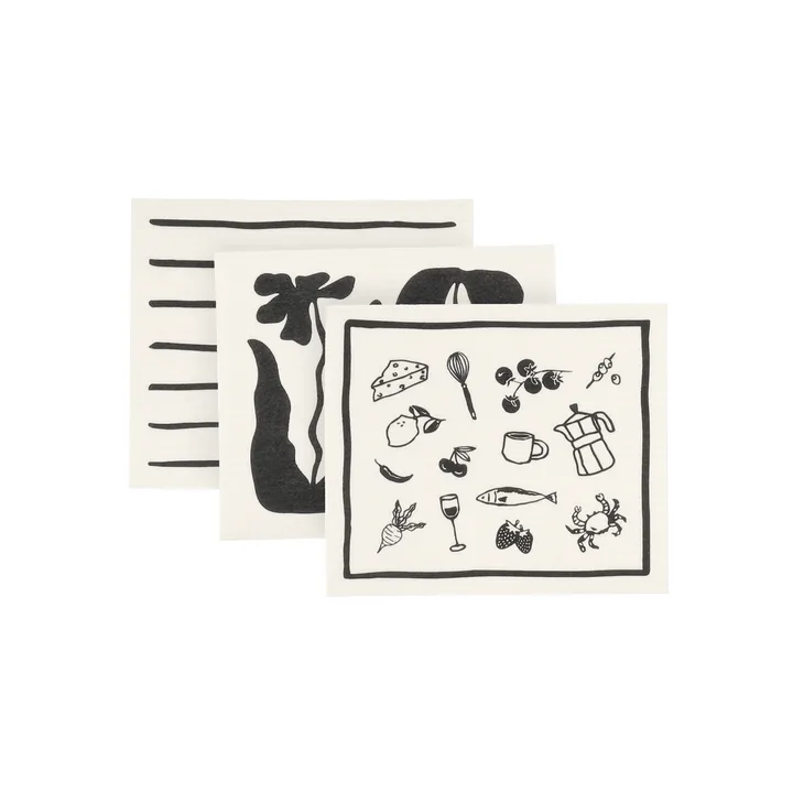 Daily pano de cozinha com padrão - Branco, pack de 3 - Scandi Essentials