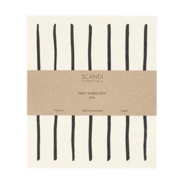 Daily pano de cozinha com padrão - Branco, pack de 3 - Scandi Essentials