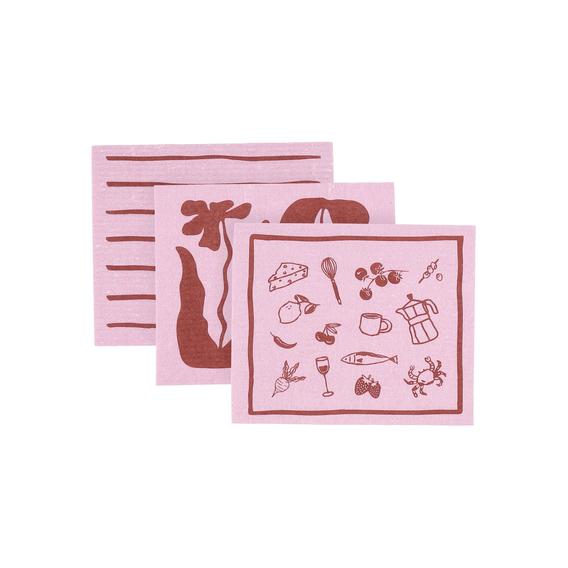 Daily pano de cozinha com padrão, Rosa, conjunto de 3 Scandi Essentials