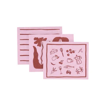 Daily pano de cozinha com padrão - Rosa, conjunto de 3 - Scandi Essentials