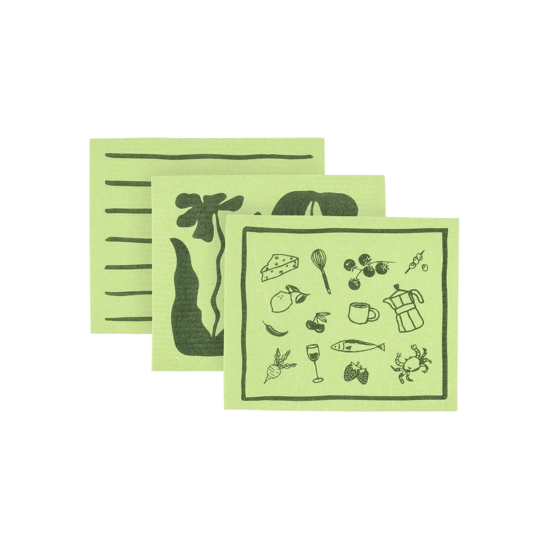 Daily pano de cozinha com padrão, Verde, pack de 3 Scandi Essentials