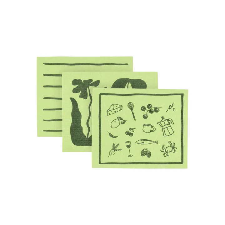 Daily pano de cozinha com padrão - Verde, pack de 3 - Scandi Essentials
