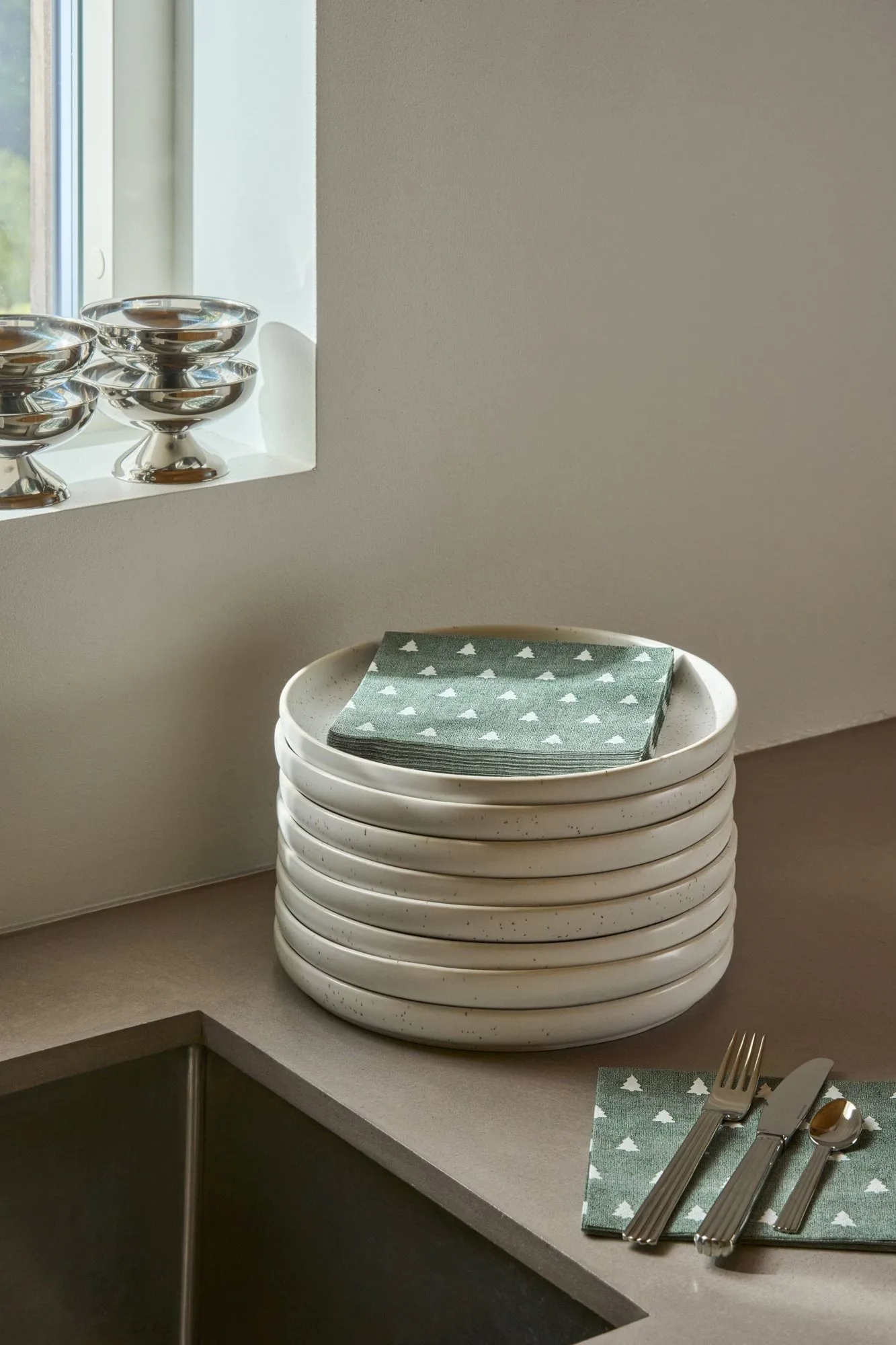 Guardanapo de linho 33x33 cm 20 unidades, Verde-branco Scandi Essentials