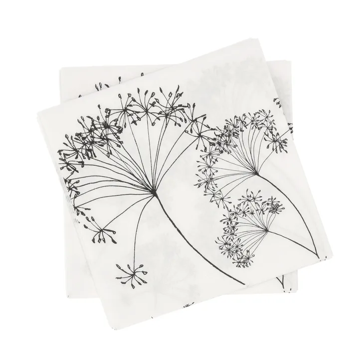 Guardanapo de papel Botanical - Branco-preto, pack de 20, 33x33 cm - Scandi Essentials