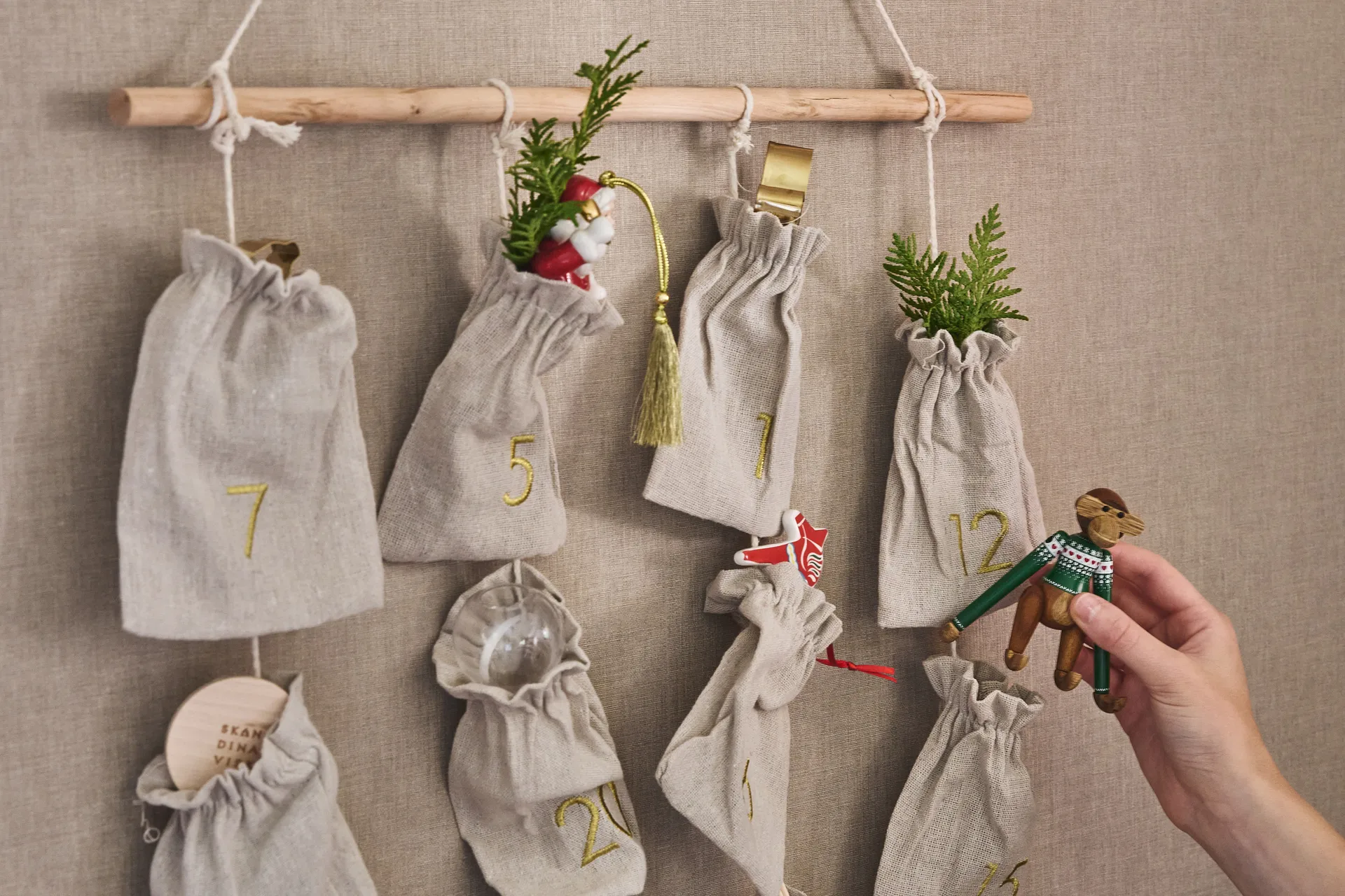 Calendário do advento Joyful 75 cm, Beige Scandi Living