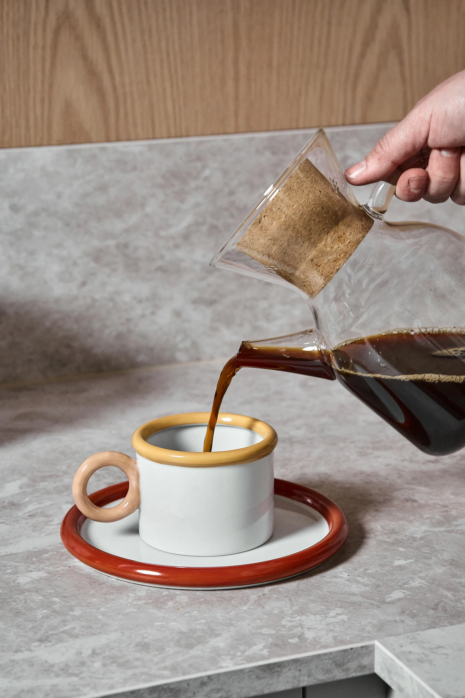 Chávena e pires Chunky, Vermelho-amarelo Scandi Living