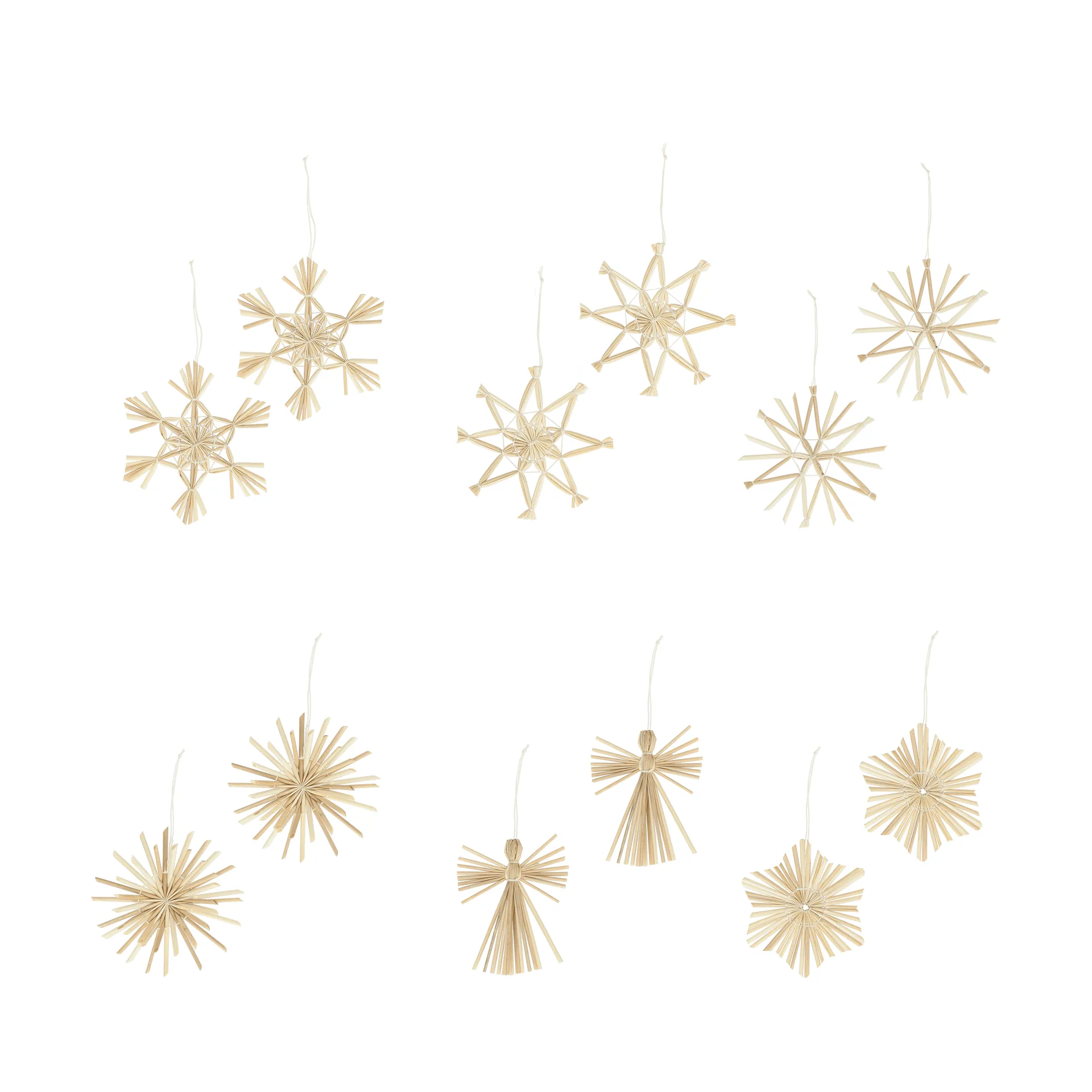 Enfeites de Natal Straw em palha, 12 peças, Branco Scandi Living