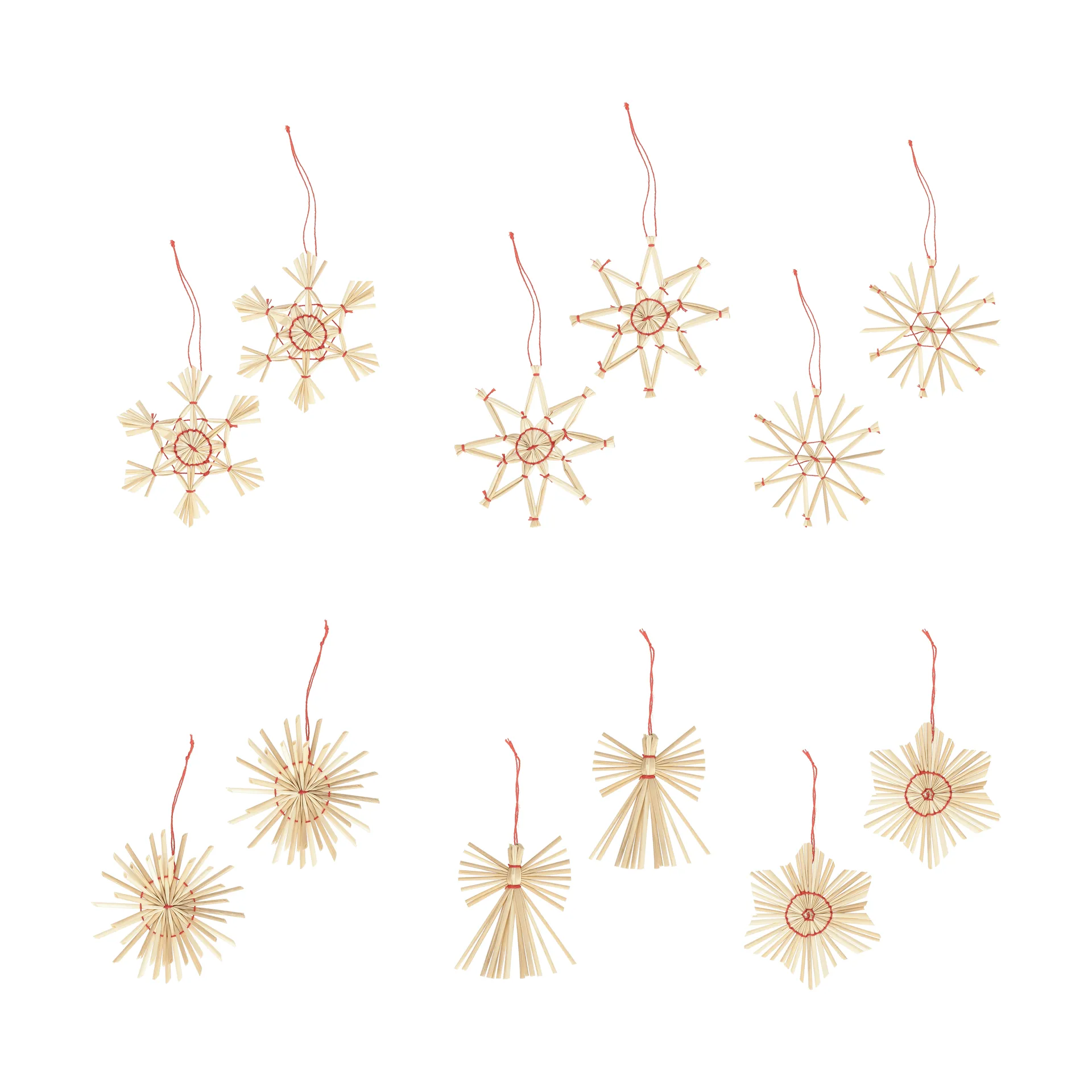 Enfeites de Natal Straw em palha, 12 peças, Vermelho Scandi Living