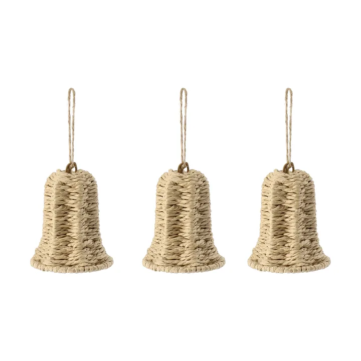 Twine ornamento de árvore de Natal sino, pack de 3 - natural - Scandi Living