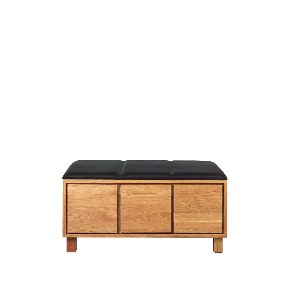 Banco 6, Couro preto, estrutura carvalho verniz  Scherlin