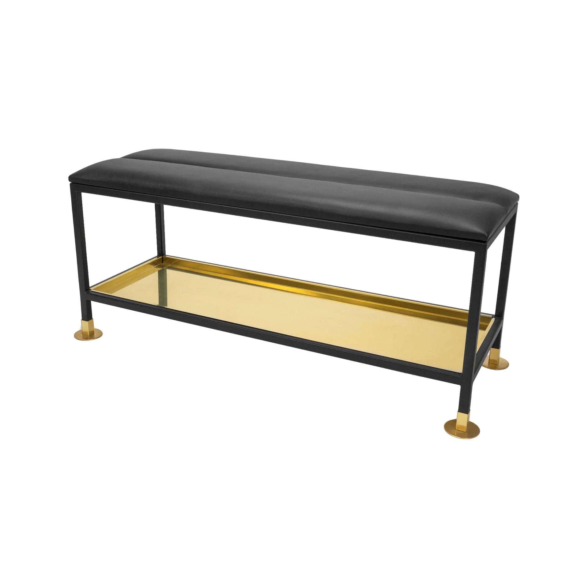 Banco para sapatos 11, Preto/latão Almofada de couro preta Scherlin