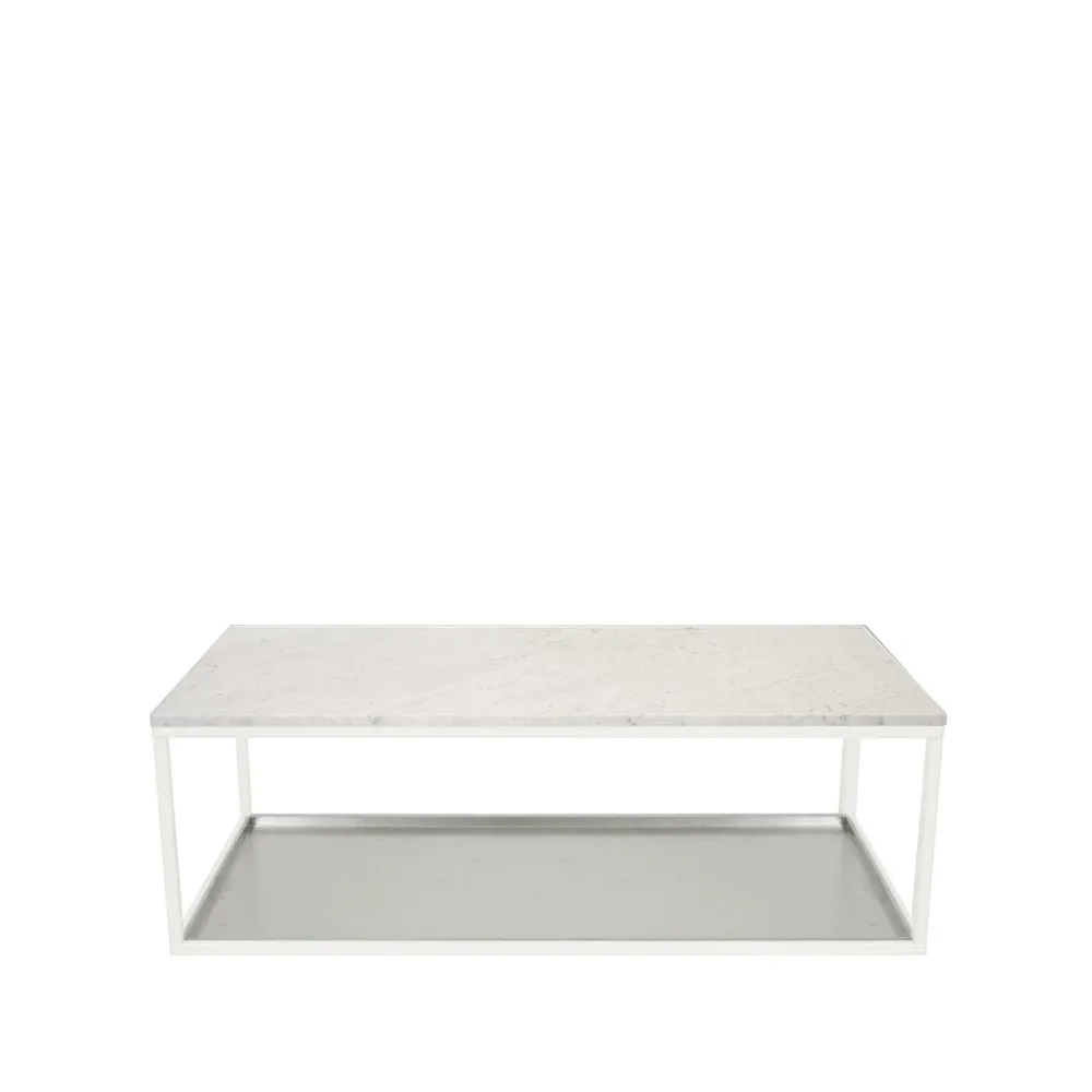 Mesa de centro 11, Mármore branca, estrutura lacada preta, placa de zinco  Scherlin