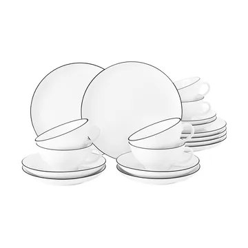 Conjunto de café Lido black line 18 peças - Branco com borda preta - Seltmann Weiden