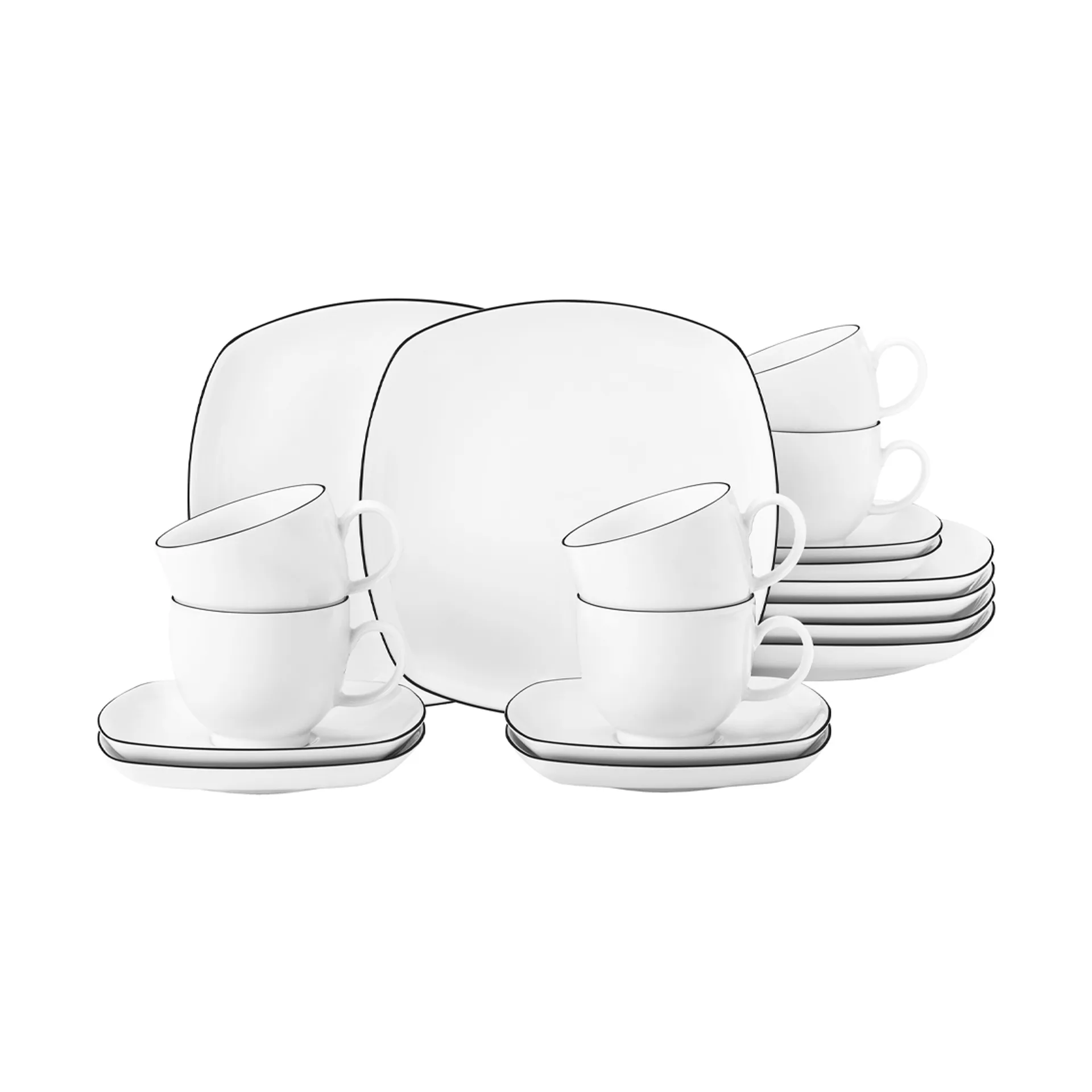 Conjunto de café quadrado Lido black line 18 peças, Branco com borda preta Seltmann Weiden