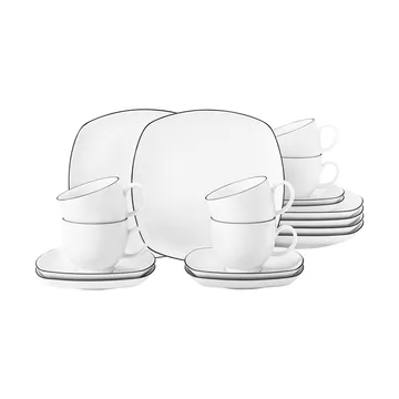 Conjunto de café quadrado Lido black line 18 peças - Branco com borda preta - Seltmann Weiden
