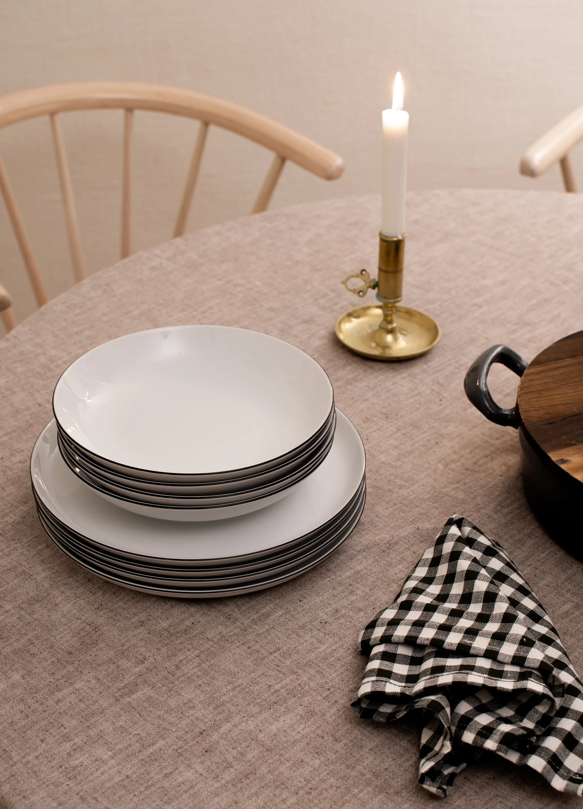 Conjunto de louça Lido black line 12- peças, Branco com borda preta Seltmann Weiden