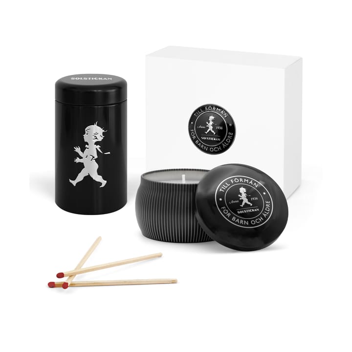 Caixa de oferta Solstickan vela perfumada + tubo de fósforos - Preto- cedro - Solstickan Design