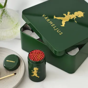 Caixa de velas Solstickan 21x21 cm - Verde-dourado - Solstickan Design