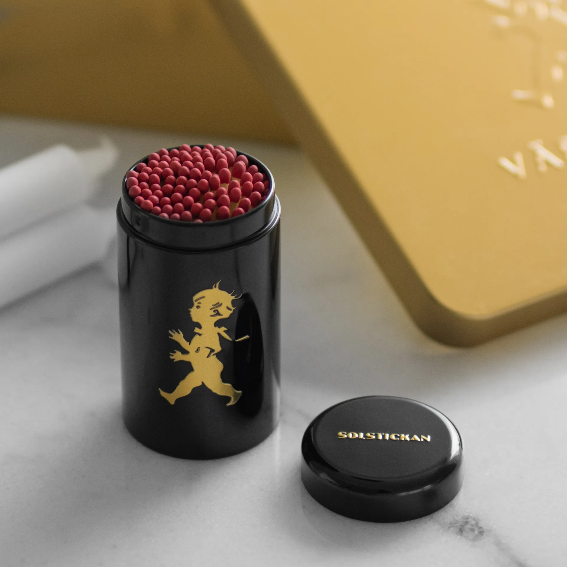 Solstickan Tubo de fósforos  100 unidades, Preto-ouro Solstickan Design