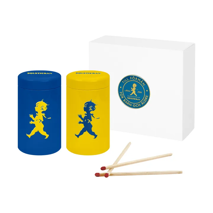 Solstickan tubo de fósforos conjunto de 2 embalado para oferta - Amarelo, azul - Solstickan Design