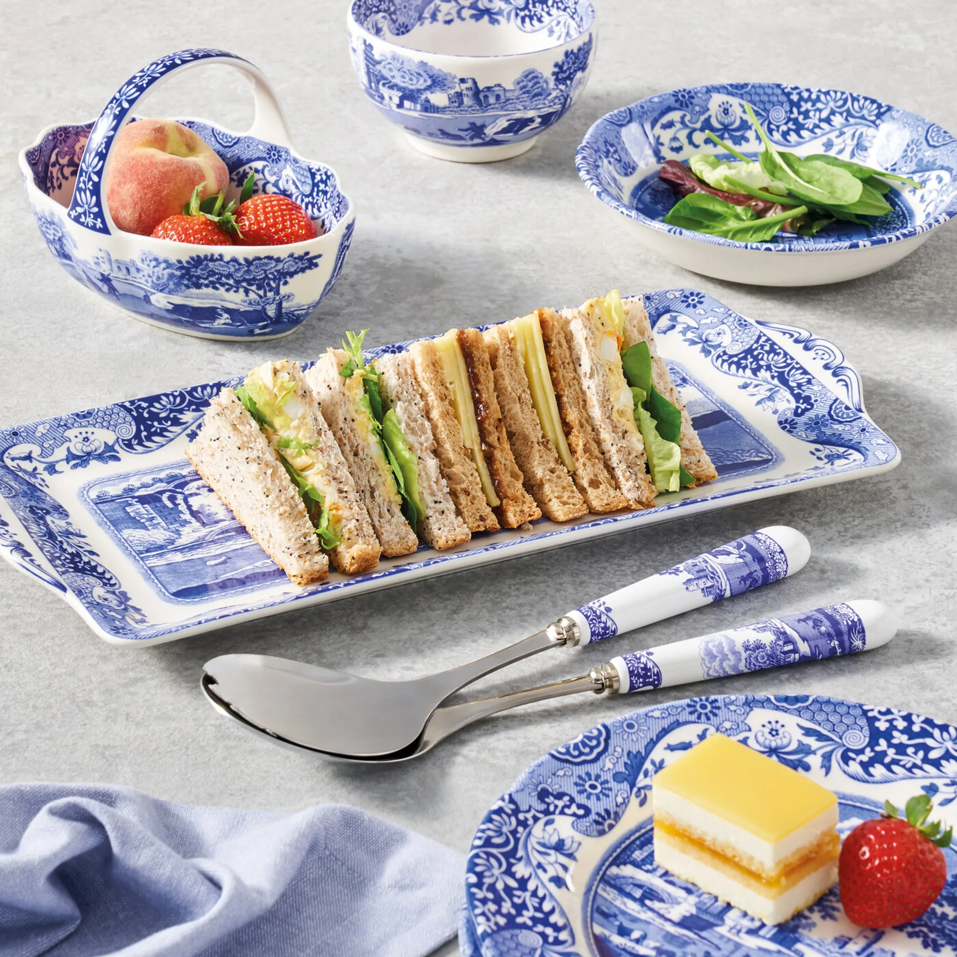 Blue Italian talheres de salada 2 peças, Cerâmica-aço inoxidável Spode