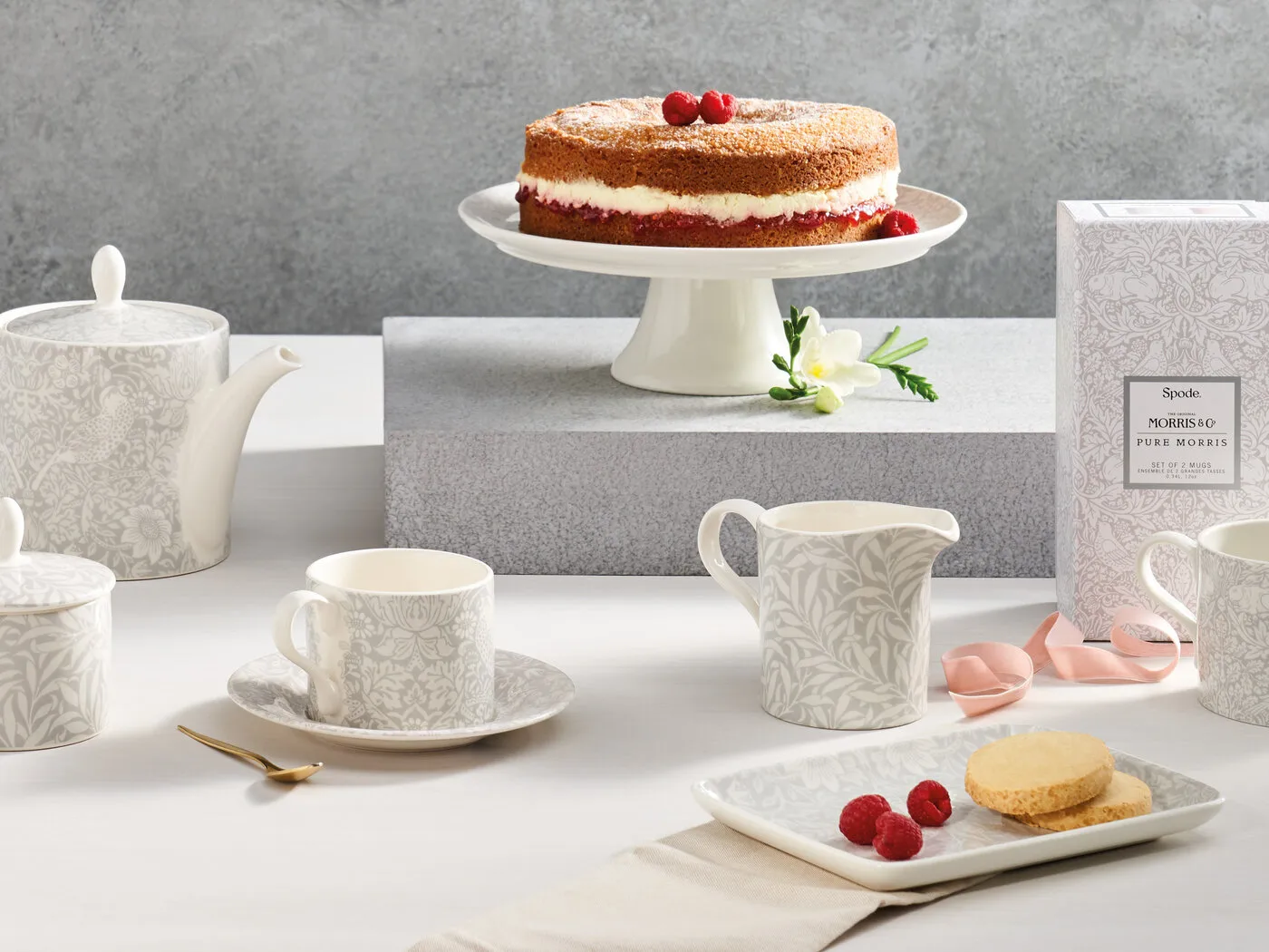 Chávena de chá com pires Strawberry Thief 28 cl, Cinza Spode