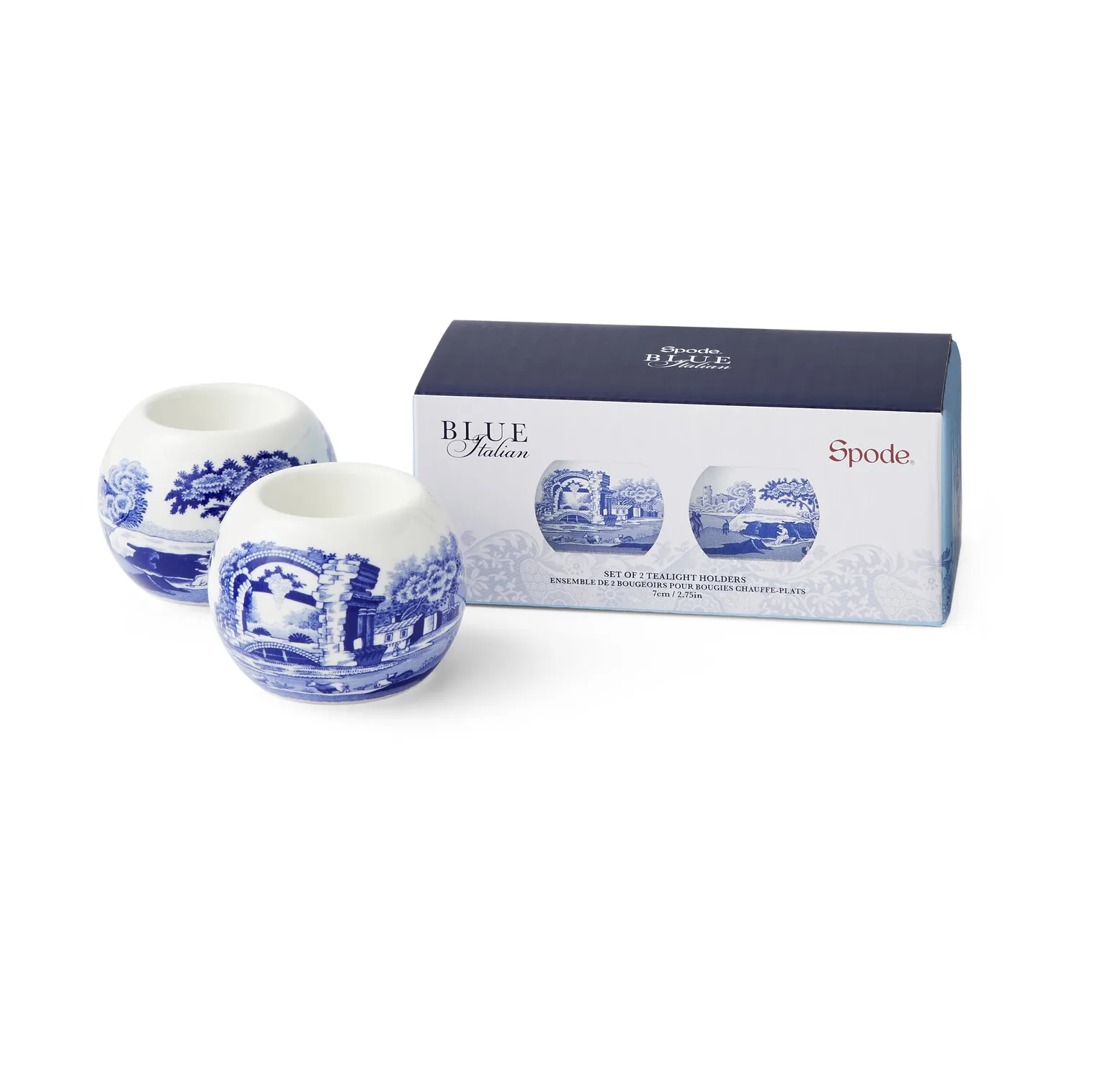 Porta-velas Blue Italian, 2 un., Azul-Branco Spode