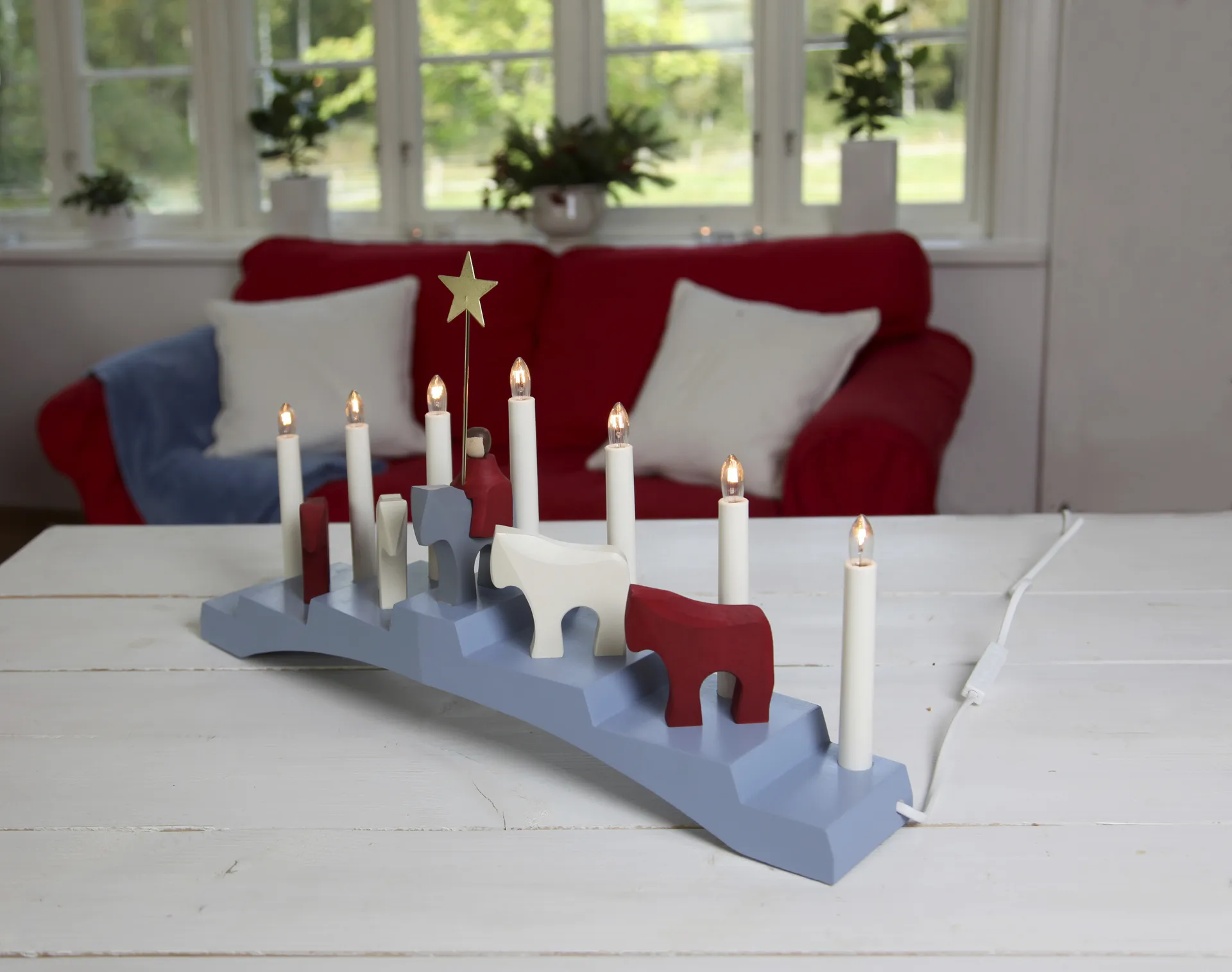 Candelabro do Advento das Ovelhas 7 lâmpadas Staffans, Azul  Star Trading