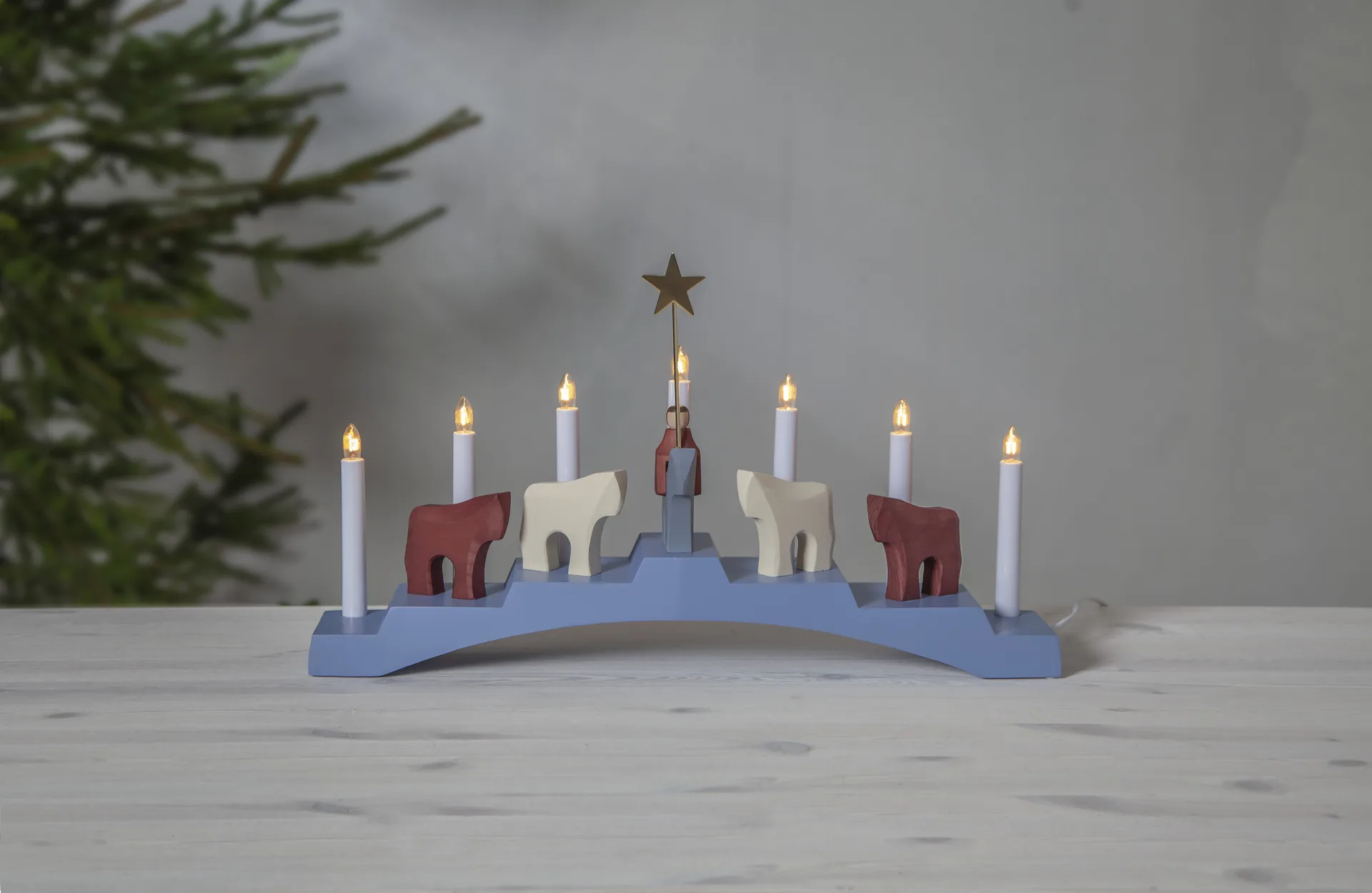 Candelabro do Advento das Ovelhas 7 lâmpadas Staffans, Azul  Star Trading