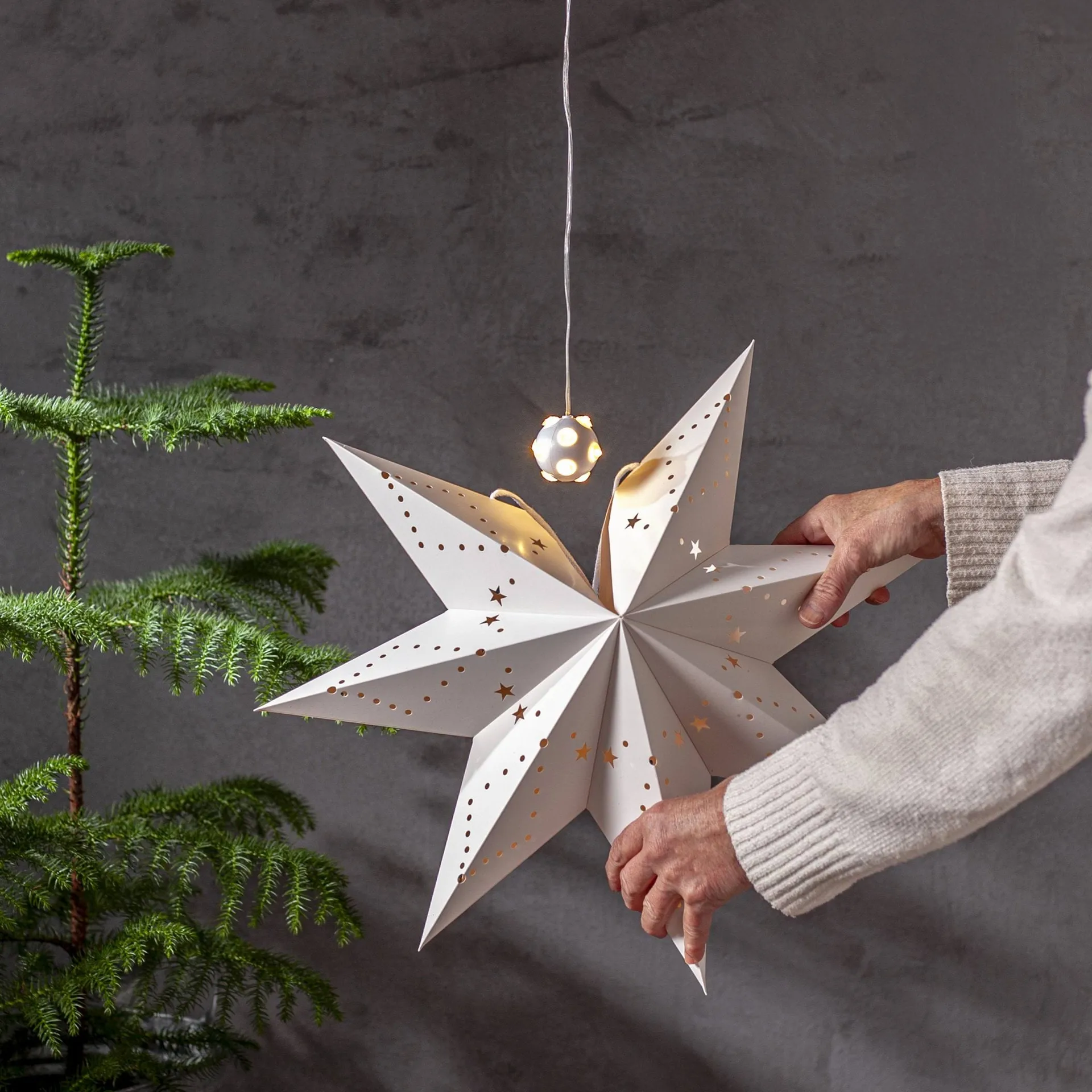 Lighty fio de luz, fonte de luz para estrela de Advento, Bola branca Star Trading