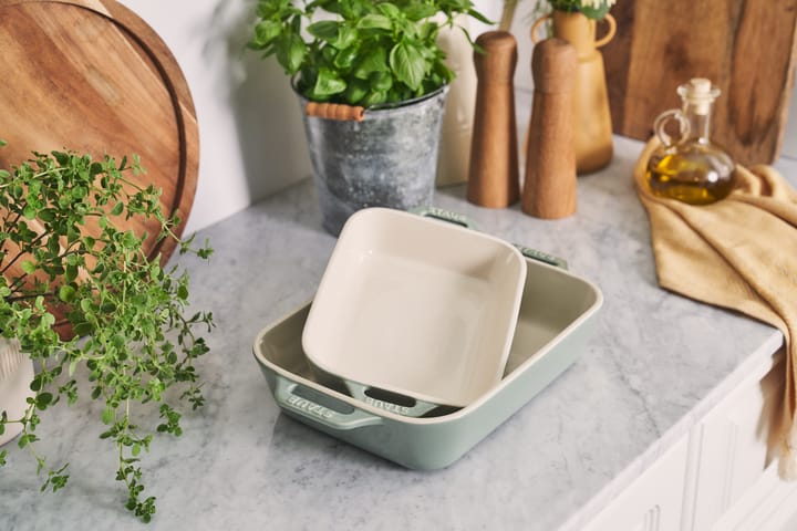 Staub conjunto de formas retangulares para forno de ferro fundido com 2 peças, Madeira de eucalipto STAUB