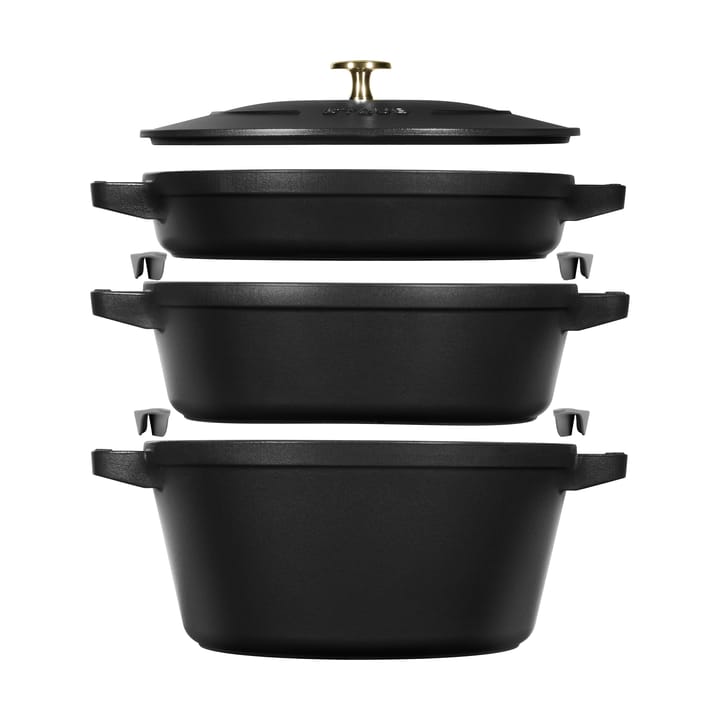 Staub conjunto de panelas e caçarolas empilháveis 5 peças - Preto - STAUB
