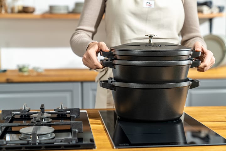 Staub conjunto de panelas e caçarolas empilháveis 5 peças, Preto STAUB