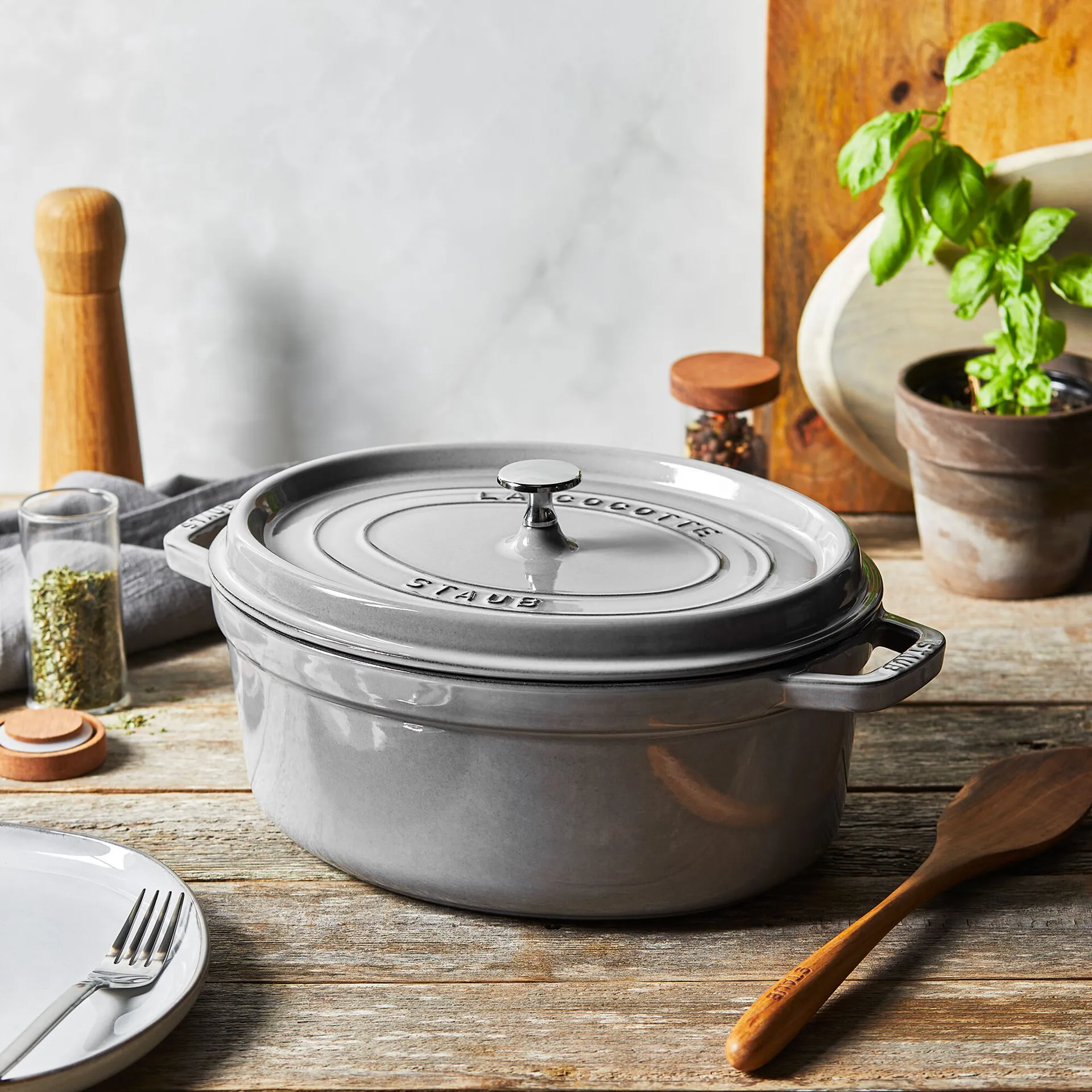 Staub La Cocotte oval panela de ferro fundido 2,35 L, Cinza grafite STAUB