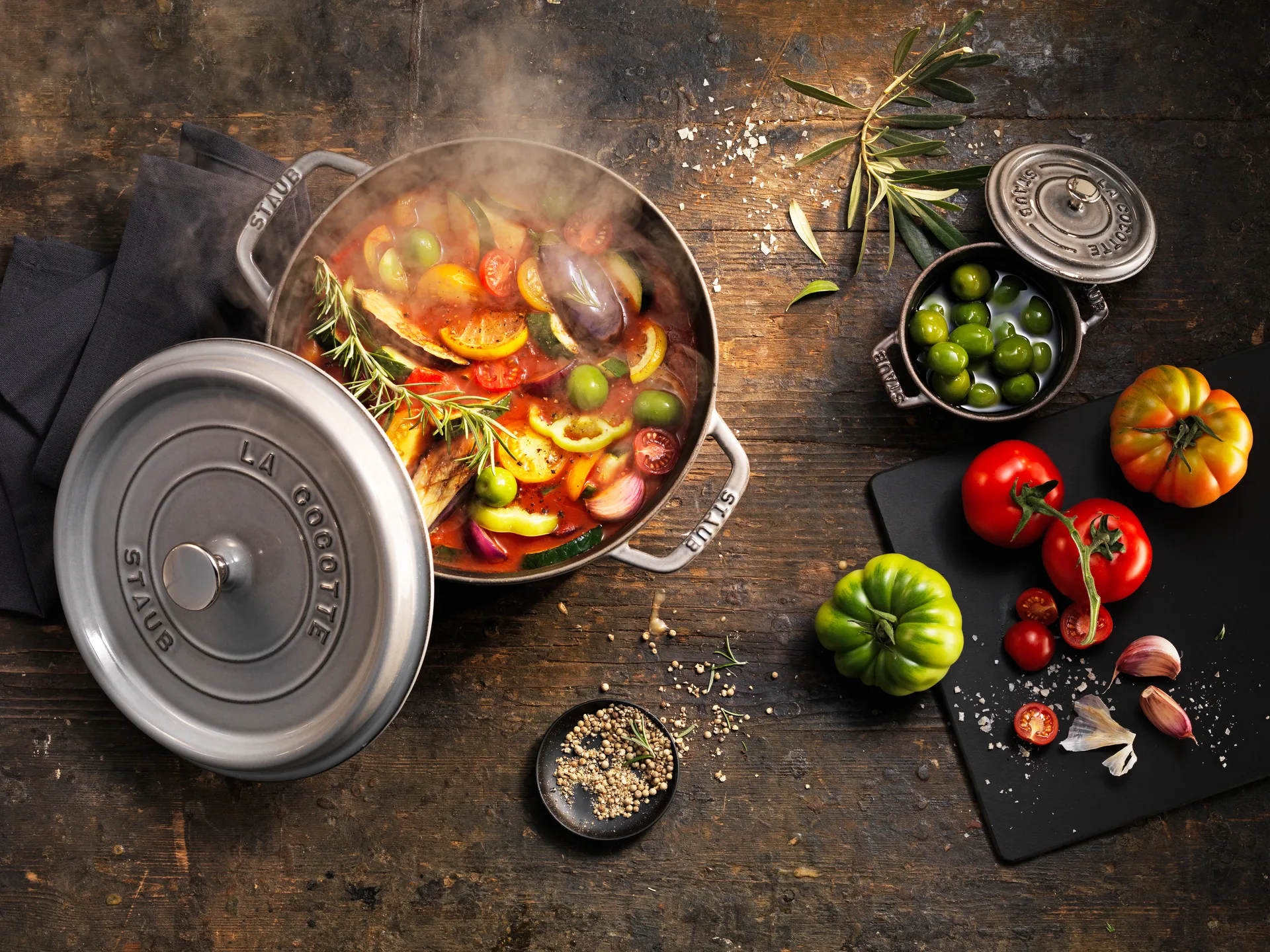 Staub La Cocotte panela redonda de ferro fundido 12,6 L, Cinza grafite STAUB