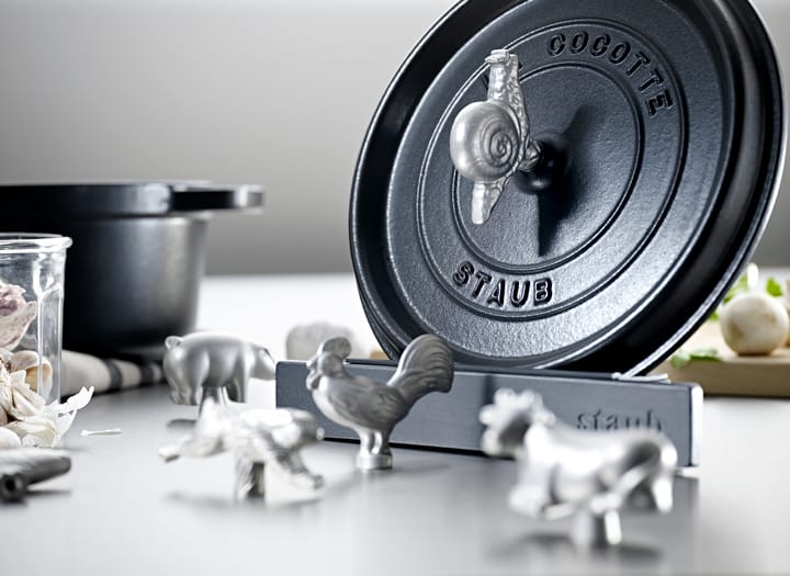 Staub suporte de tampa de ferro fundido e silicone, Preto STAUB