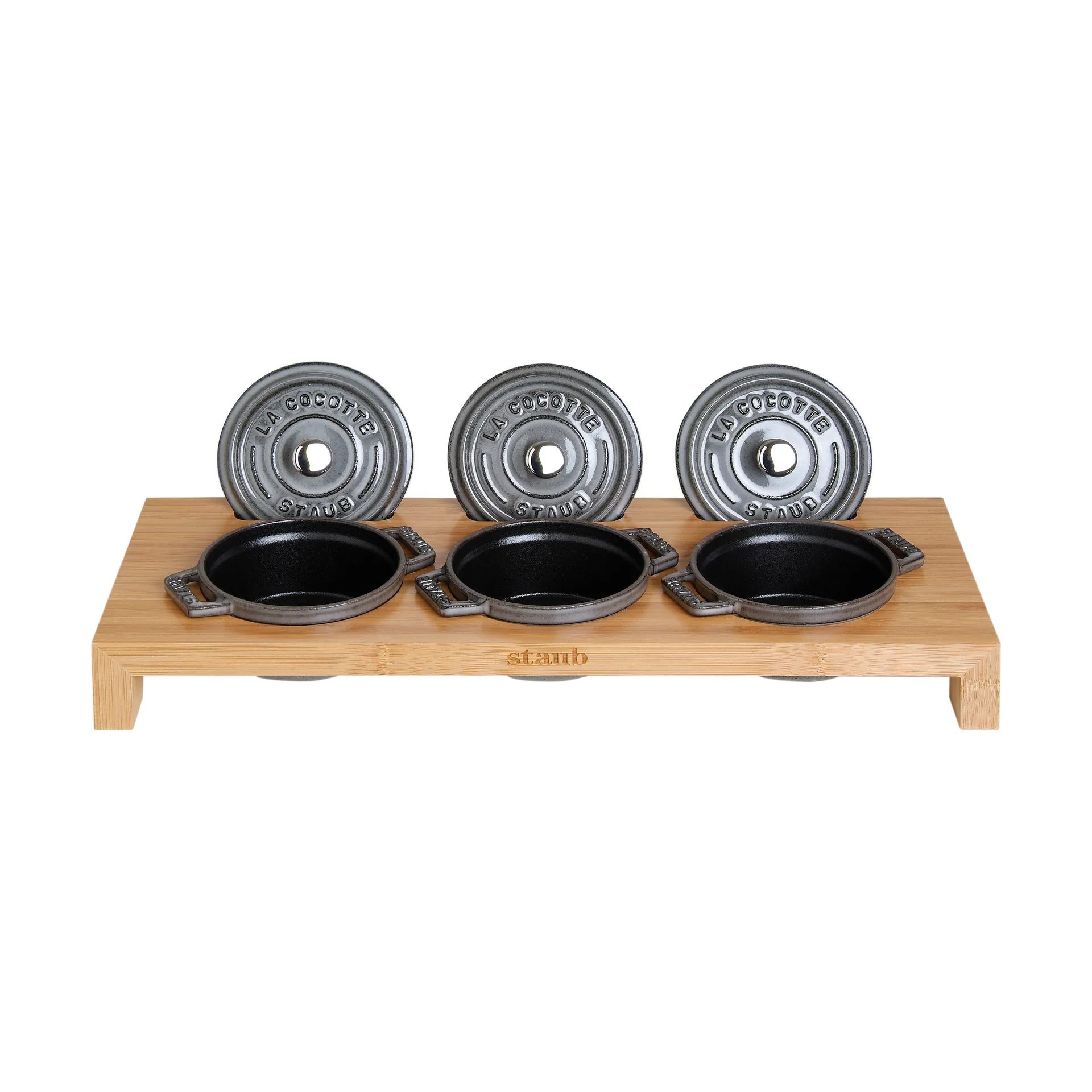 Staub suporte para servir 3 mini panelas, Bambu STAUB