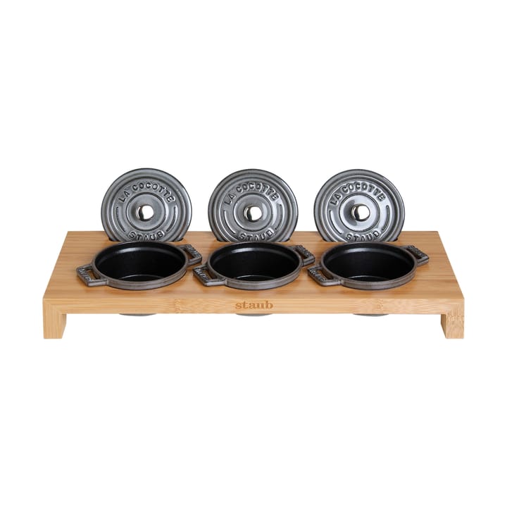 Staub suporte para servir 3 mini panelas - Bambu - STAUB