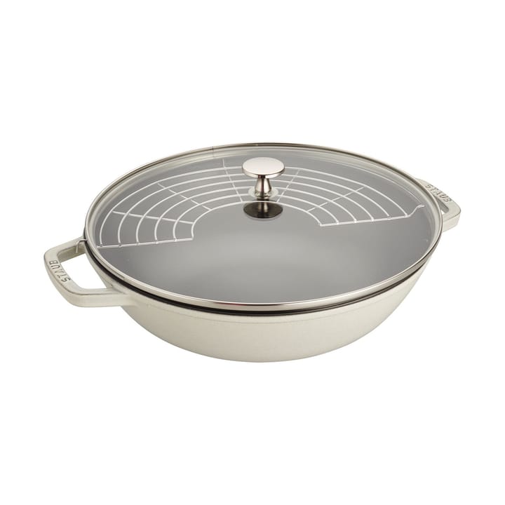 Staub wok de ferro fundido com tampa de vidro Ø30 cm - Trufa branca - STAUB